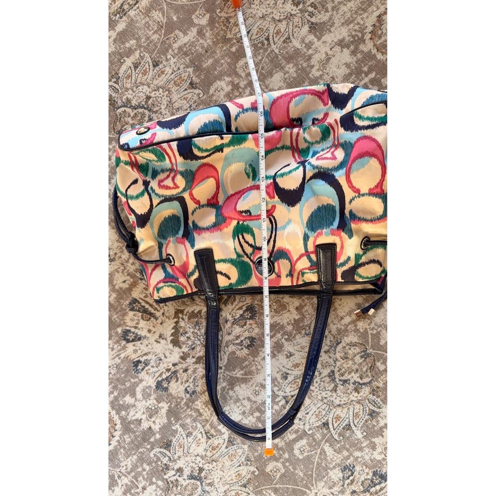 Coach Poppy Graffiti Print Tote Shoulder Bag Navy Blue Leather Trim - Picture 8 of 8